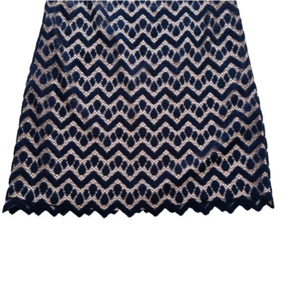 Jessica Howard Dress Navy Lace Overlay Nude Lining Short Sleeve Sheath Size 6 - Picture 9 of 12